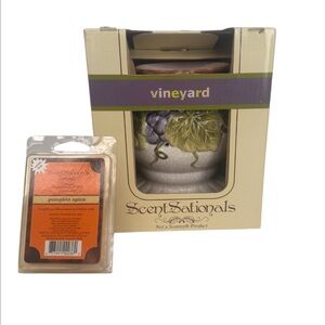 SCENTSATIONALS Fragrance Hearth Wax Warmer Crackle Glass Vineyard NEW in Box